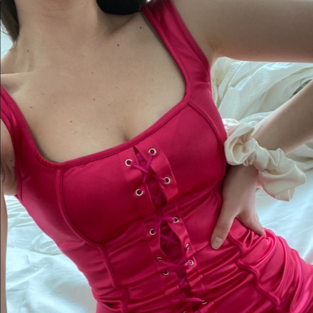 Pretty Little Thing lace up pink dress